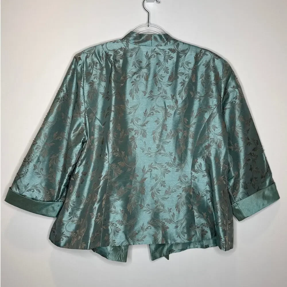 2000s R&M Richards seafoam brocade jacket & satin dress set size 18